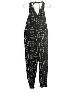 Madewell Magdalena Halter Jumpsuit S Black Ikat Geometric Backless Boho Coastal